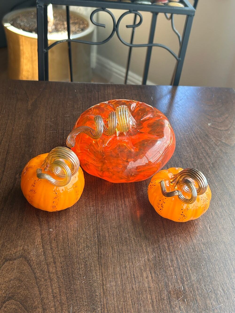 3 Vintage Studio art handblown glass pumpkins orange signed fall decor